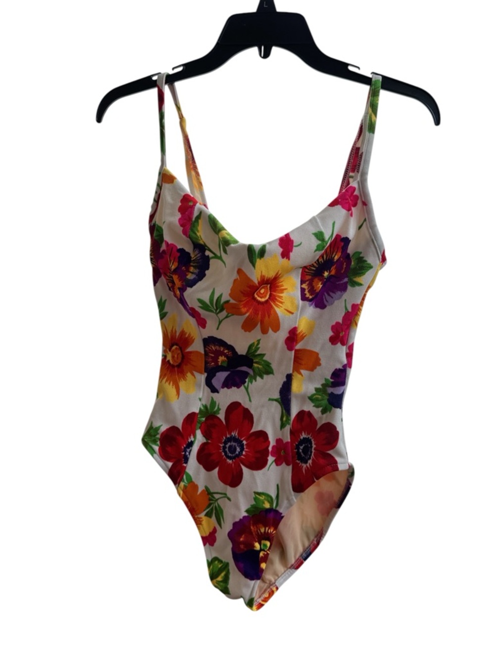 90s Vintage Illusions by Cole White Floral One Piece Swimsuit Size 12B